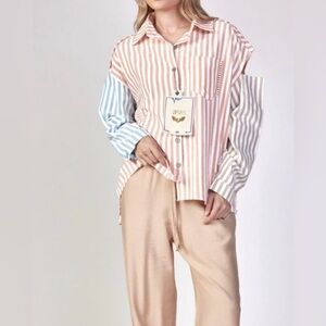 POL Orange and White Striped Button Down Shirt. Size Medium